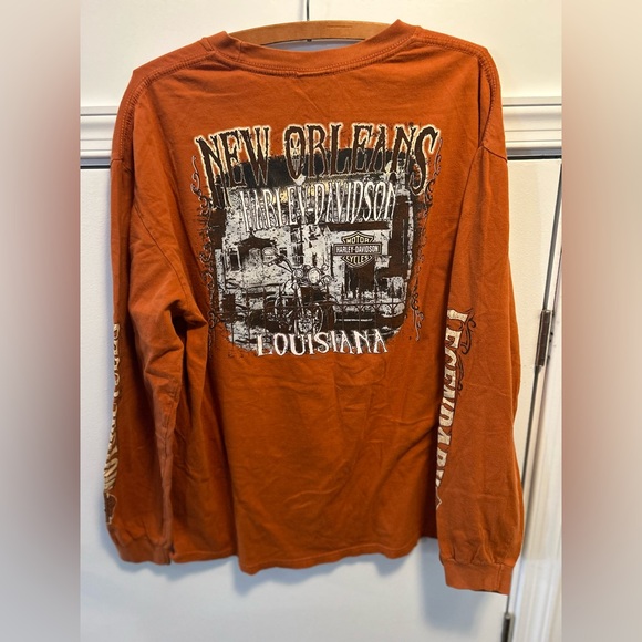 Vintage Harley Davidson New Orleans Louisiana Long Sleeve Shirt Size XL Orange - Picture 6 of 10
